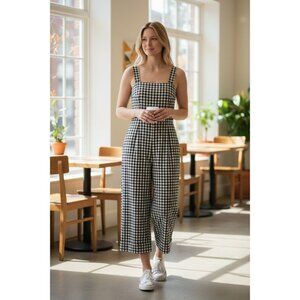 Gianni Bini Gingham Jumpsuit Womens Size 12 Black White Wide Leg Sleeveless